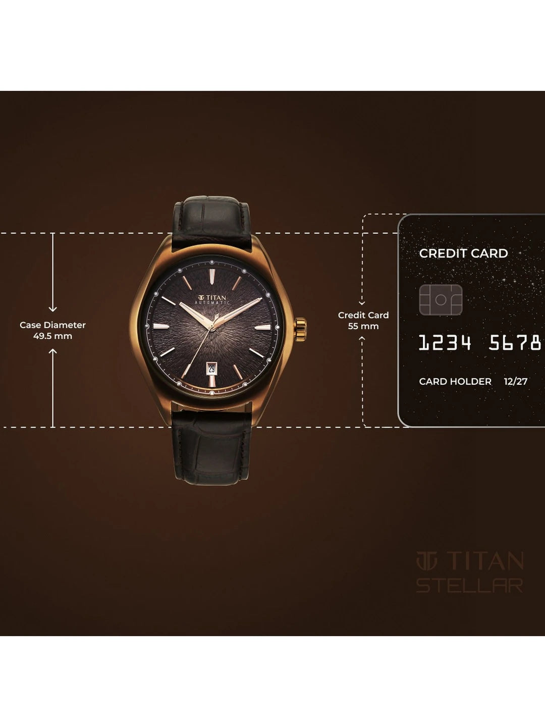 Titan Stellar Automatic Motion Leather Straps Watch - 10051QL01