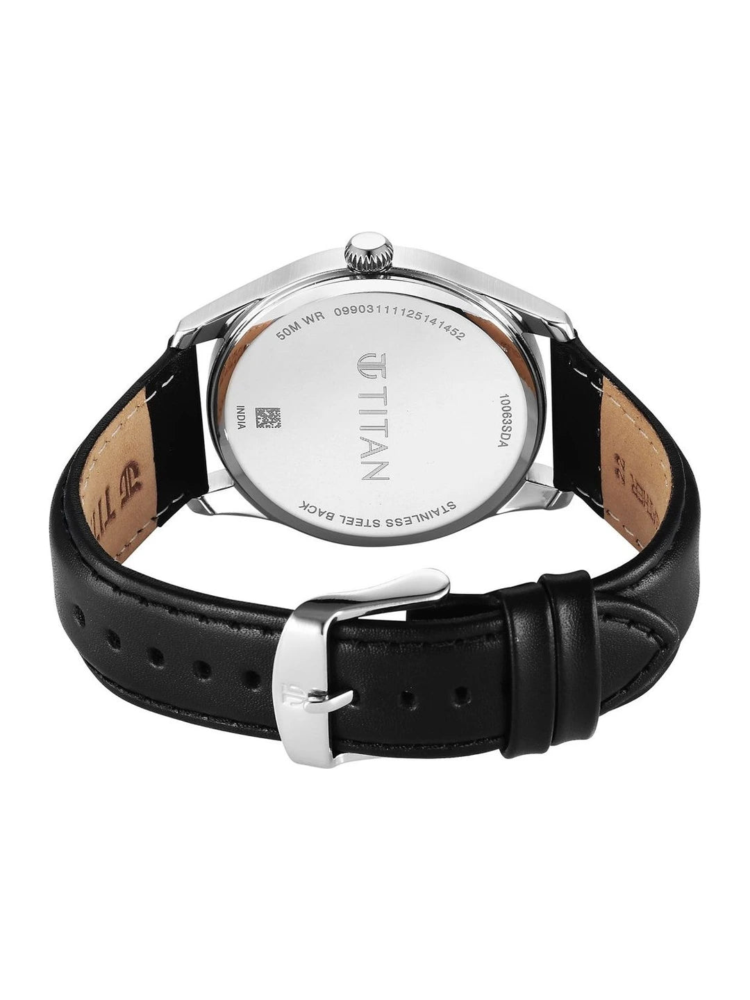 Titan Dial & Leather Strap Analogue Date Aperture Watch - 10063SL01