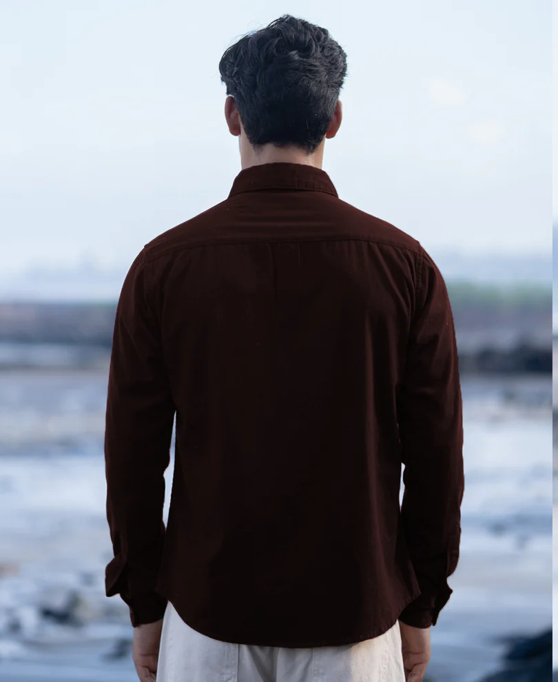 Powerlook Wine Structured Cotton Overshirt with Pockets