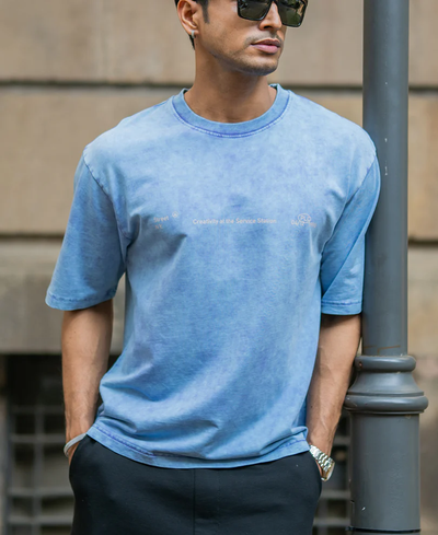 Powerlook Purple Washed Graphic Cotton Half Sleeve T-Shirt