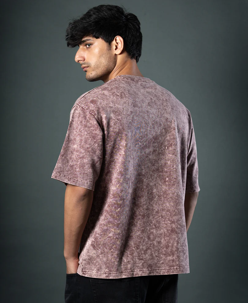 Powerlook Brown Washed Graphic Cotton T-Shirt