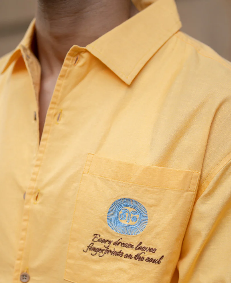 Powerlook Mustard Yellow Cotton Embroidered Shirt