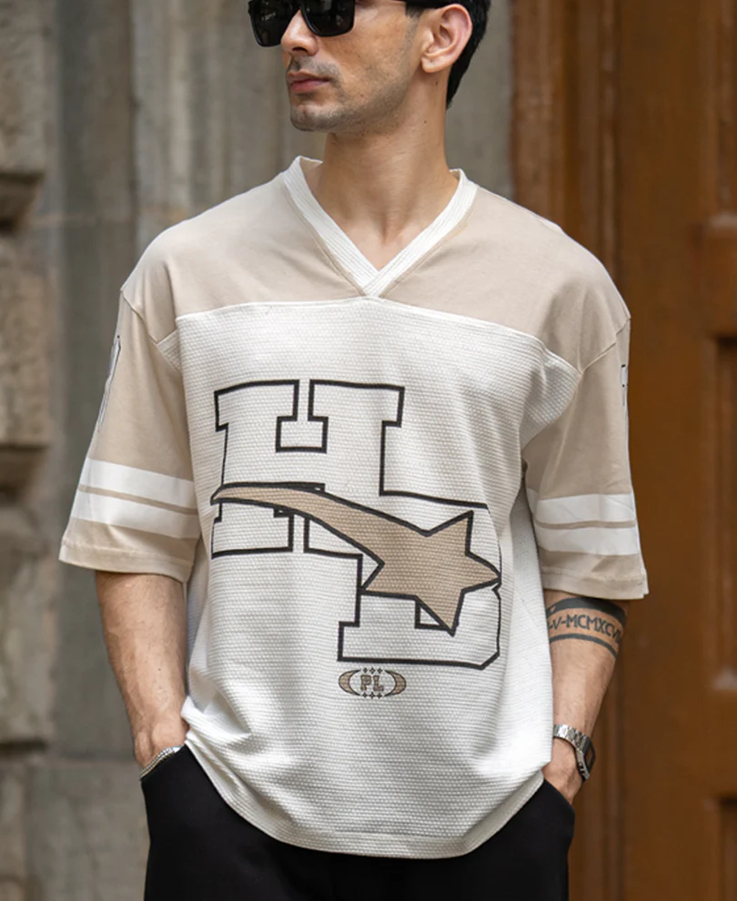 Powerlook White Printed Oversized T-Shirt