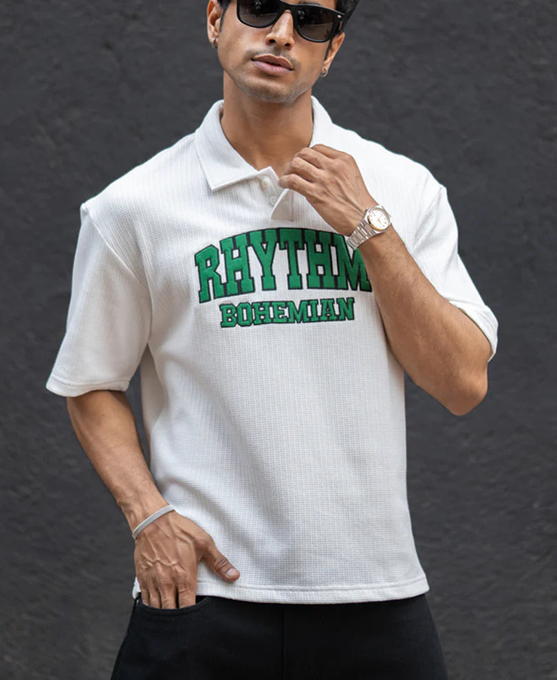 Powerlook Off-White Applique Polo T-Shirt