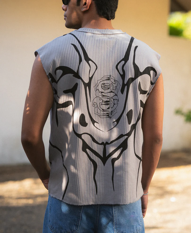 Powerlook Grey Graphic Printed Vest