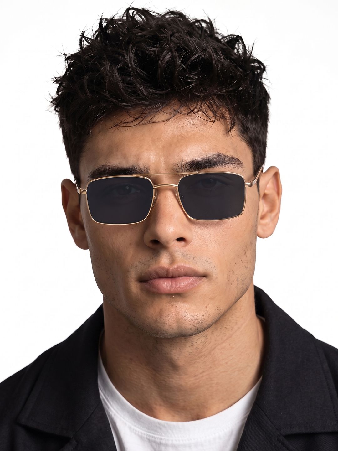 Powerlook Gold Rectangle Sunglasses