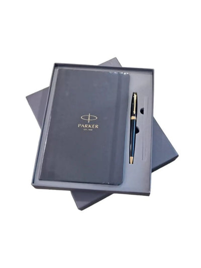 Parker Fusion Black Lacquer Gold Trim Ballpoint Pen Medium Nib With Notebook
