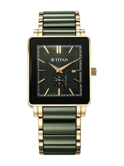 Titan Dial & Ceramic Bracelet Style Strap Analogue Date Aperture Watch - 90013KD05
