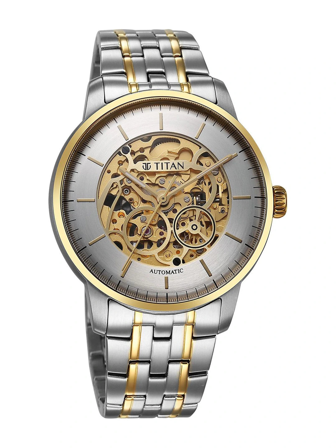 Titan Golden Heart Skeleton Dial & Bracelet Style Strap Analog Watch - 90110BM01