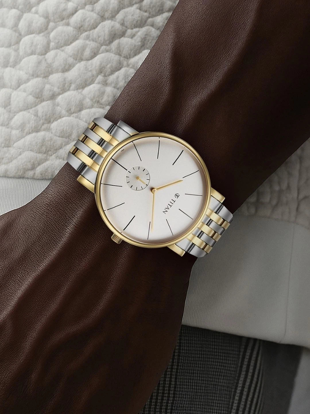 Titan Elegance Round Dial Quartz Stainless Steel Watch - 90203BM01