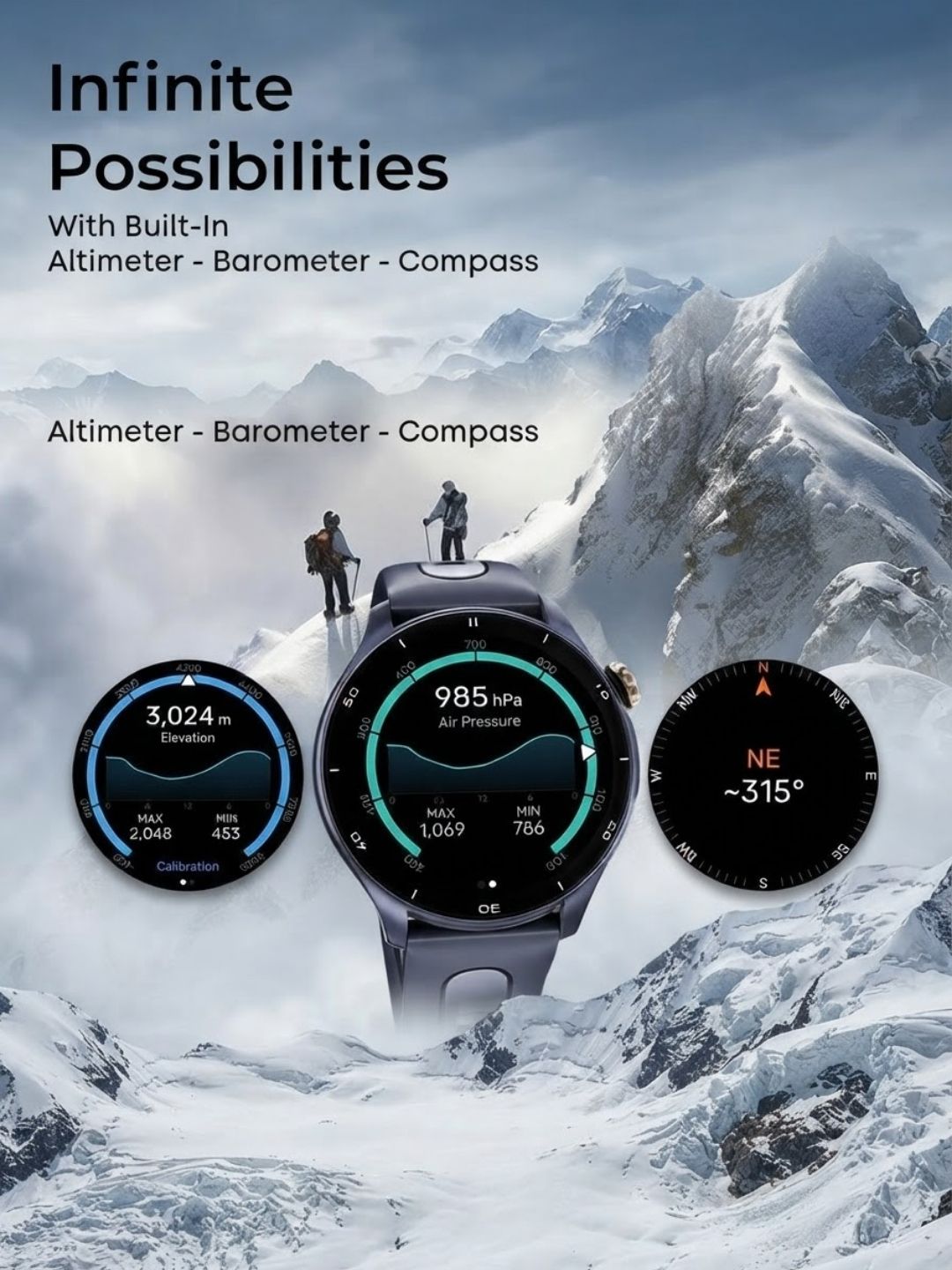 Titan Celestor Advanced GPS & Barometer 3.6 cm AMOLED Display With AOD, Piezoelectric Functional Crown Black Eclipse.