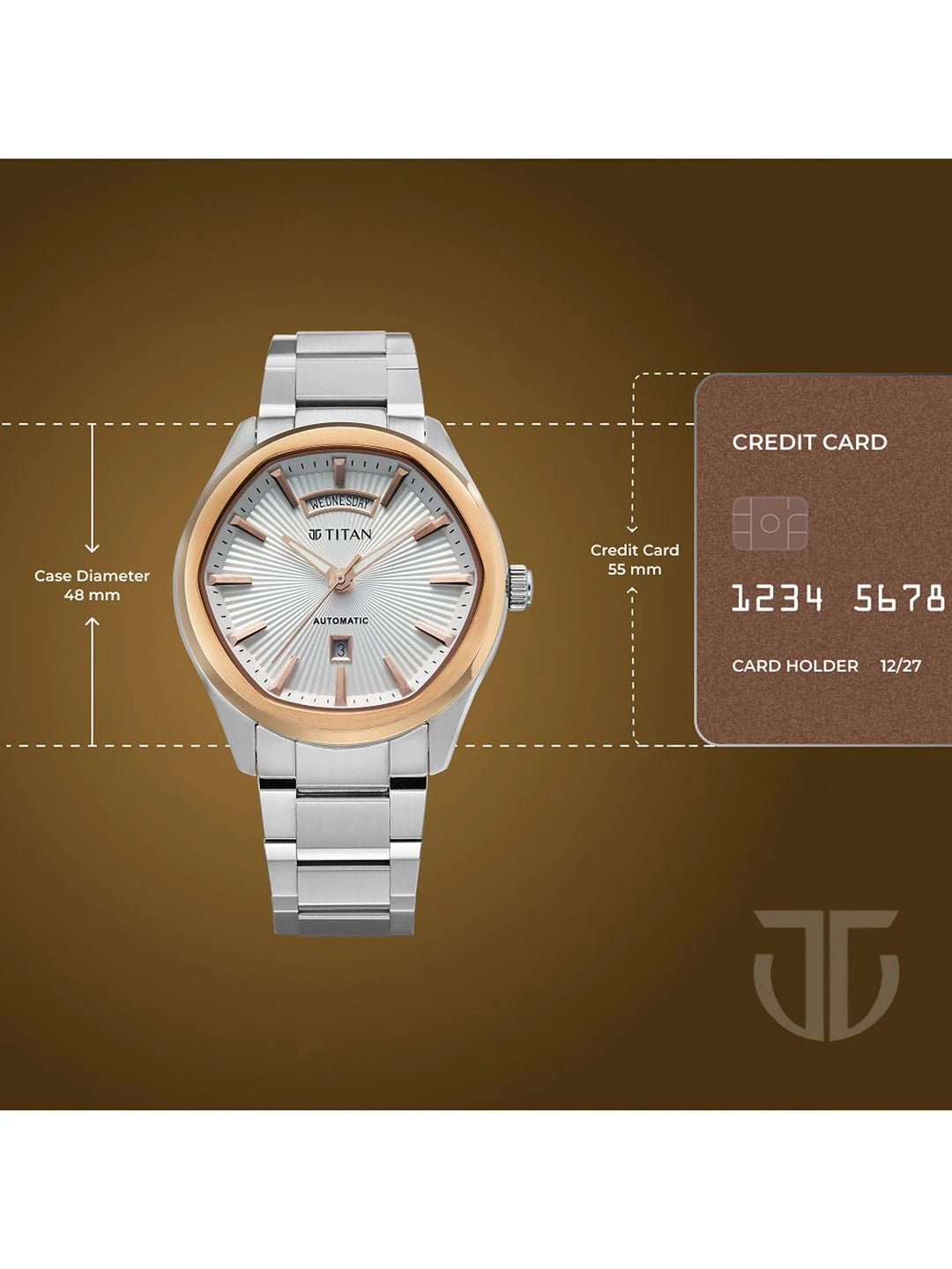 Titan Dial & Leather Bracelet Style Straps Analogue Automatic Watch - 90209KM01