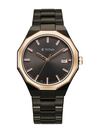 Titan Dodecagon Round Dial Quartz Movement Watch - 90212KM02