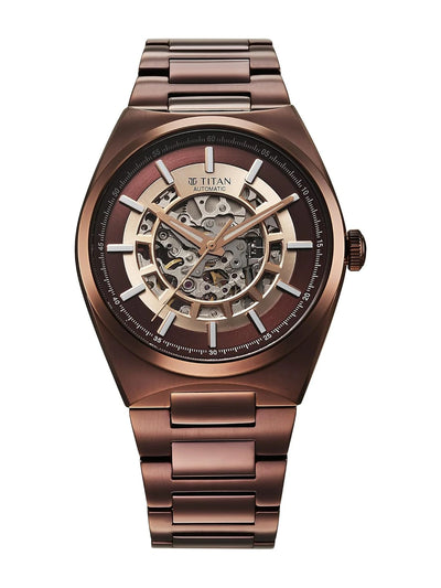 Titan Round Brown Dial Analog Watch - 90221QM01