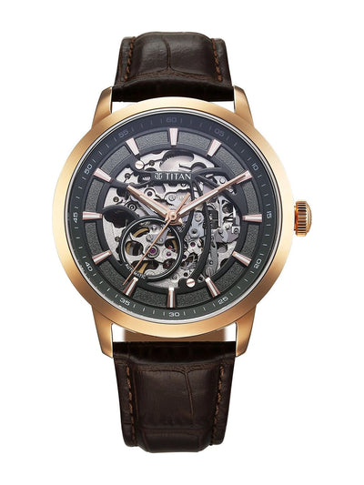 Titan Skeleton Dial & Leather Strap Analogue Automatic Motion Powered Watch - 90223WL01