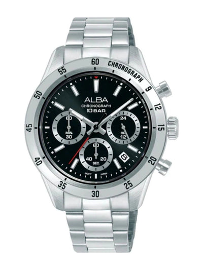 Alba Round Black Dial Analog Watch With Chronograph Display & Metal Strap - AT3L27X1