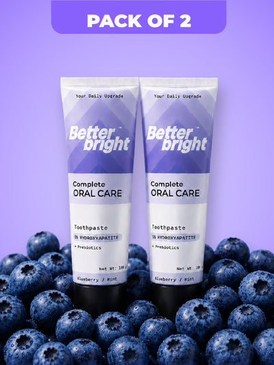 Better Bright Blueberry Mint 5% HAp + n-HA Prebiotic Toothpaste, Fluoride-Free, 2 x 100g