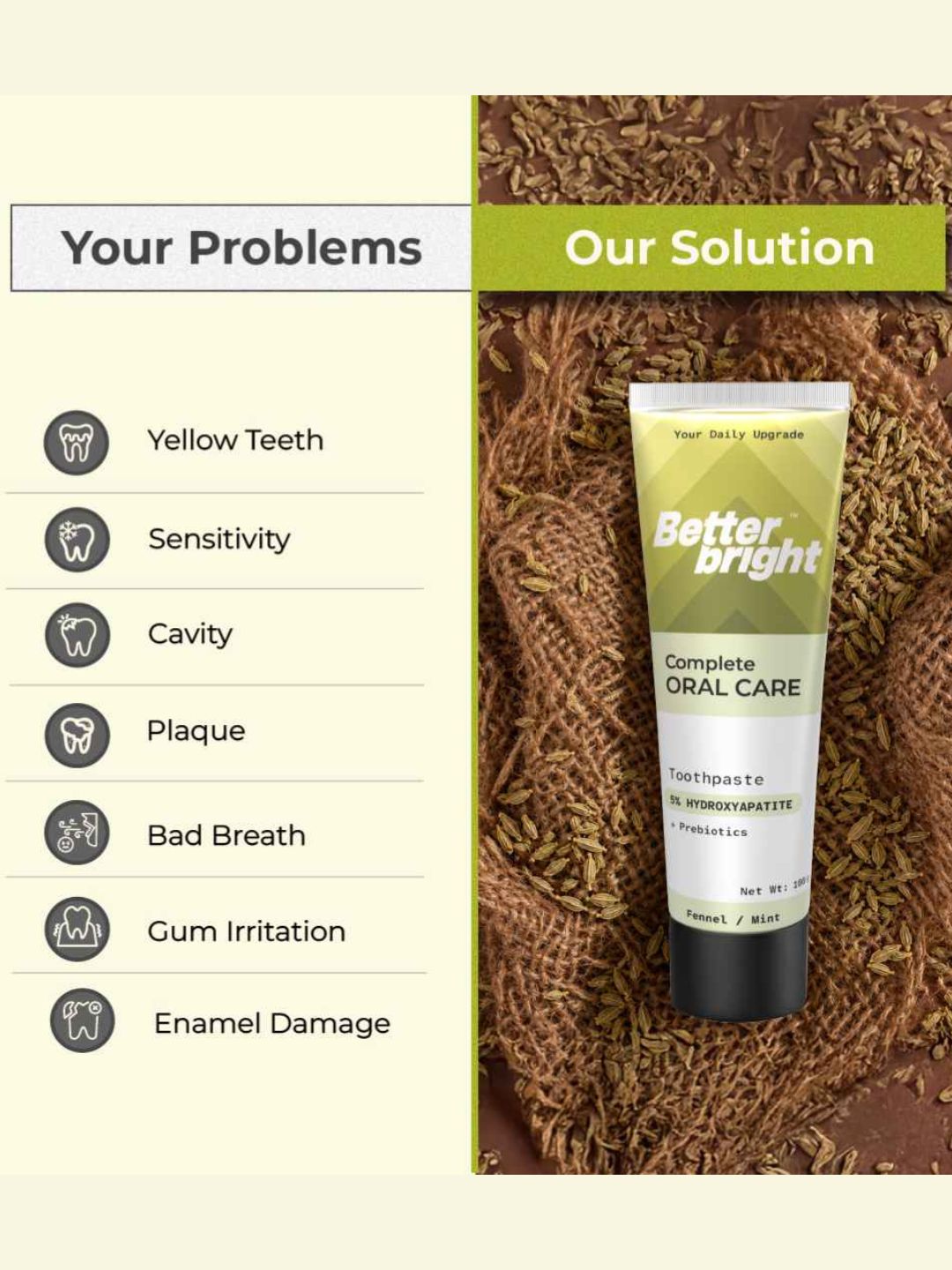 Better Bright Fennel Mint 5% HAp + n-HA Prebiotic Toothpaste, Fluoride-Free, 2 x 100g