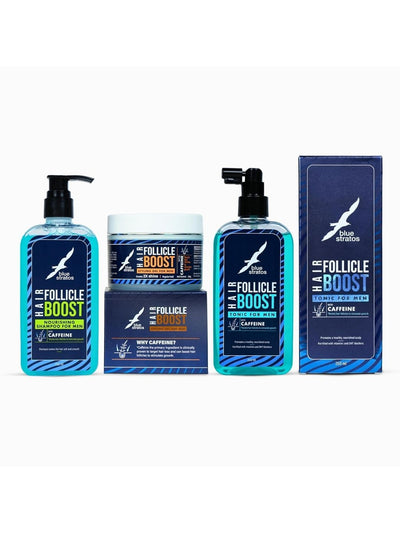 Blue Stratos Follicle Boost Care Treatment Set | Shampoo, Hair Tonic & Styling Gel