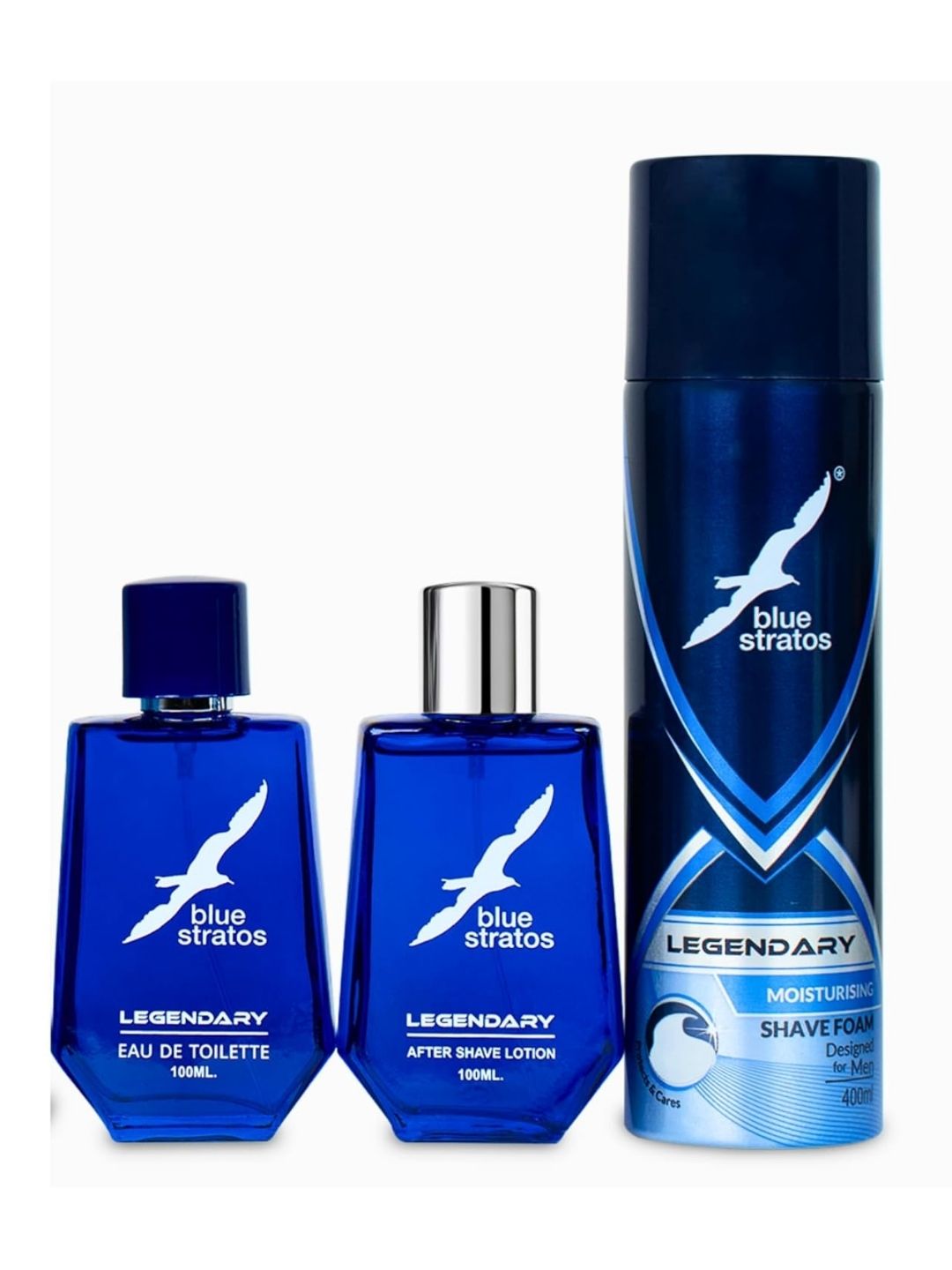 Test Blue Stratos Legendary Grooming Combo | Eau de Toilette, After Shave Lotion & Shaving Foam