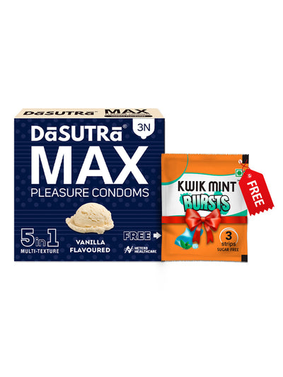 DaSutra Max Pleasure 5-in-1 Multi-Texture Strawberry Flavoured Condoms