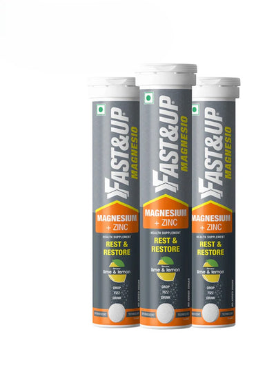 Fast&Up Magnesium + Zinc Lime & Lemon Effervescent - 60 Tablets (Pack of 3)