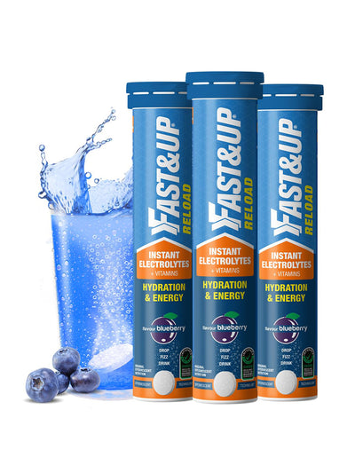 Fast&Up Blueberry Reload Low Sugar Electrolyte Effervescent Tablets (Pack of 3)