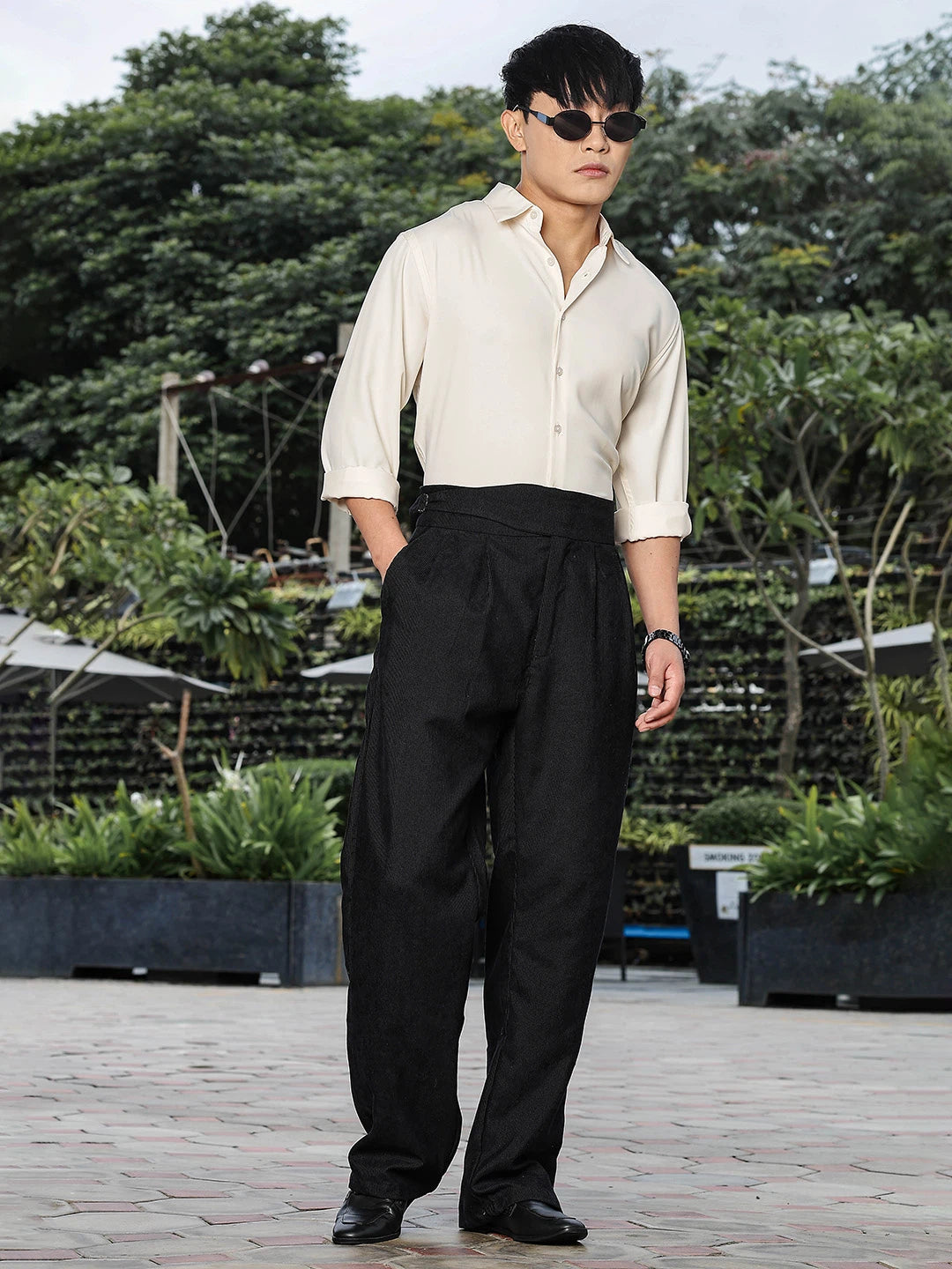 House Of Koala Black Corduroy Gurkha Trousers with Double Pleated Front