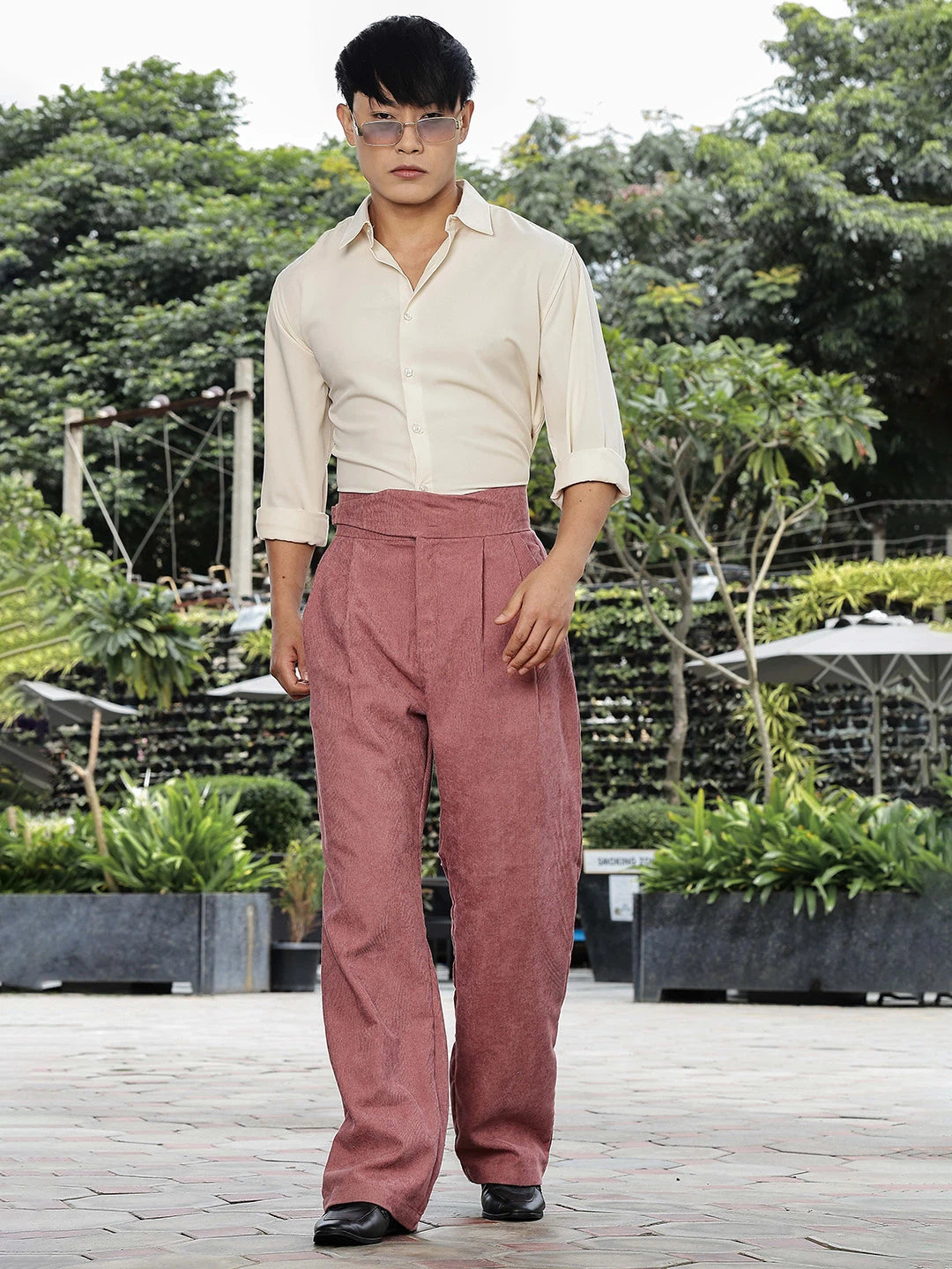 House Of Koala Salmon Pink Corduroy Gurkha Trousers with Double Pleated Front