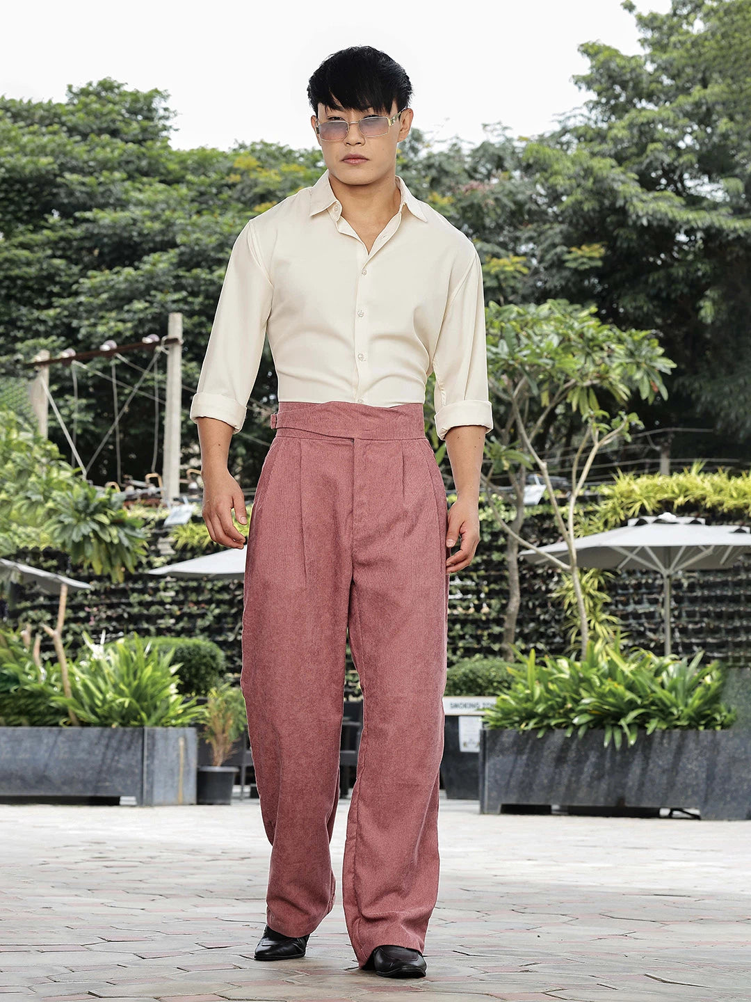 House Of Koala Salmon Pink Corduroy Gurkha Trousers with Double Pleated Front