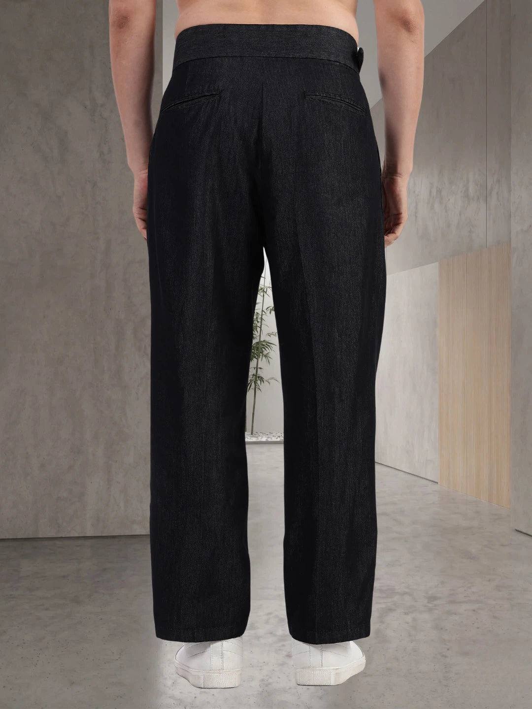 House Of Koala Black Premium Denim Gurkha Trousers with Double Pleated Front
