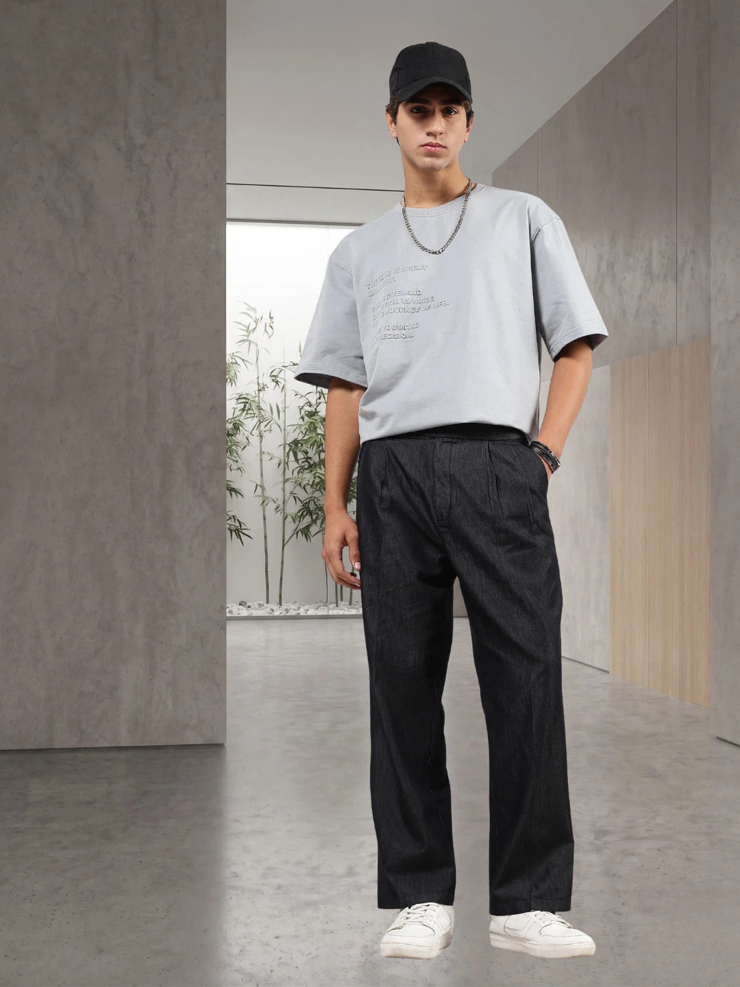 House Of Koala Black Premium Denim Gurkha Trousers with Double Pleated Front
