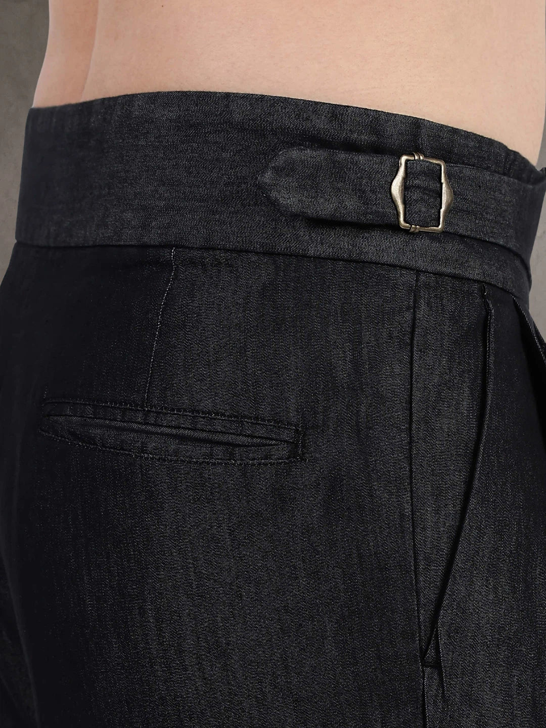 House Of Koala Black Premium Denim Gurkha Trousers with Double Pleated Front