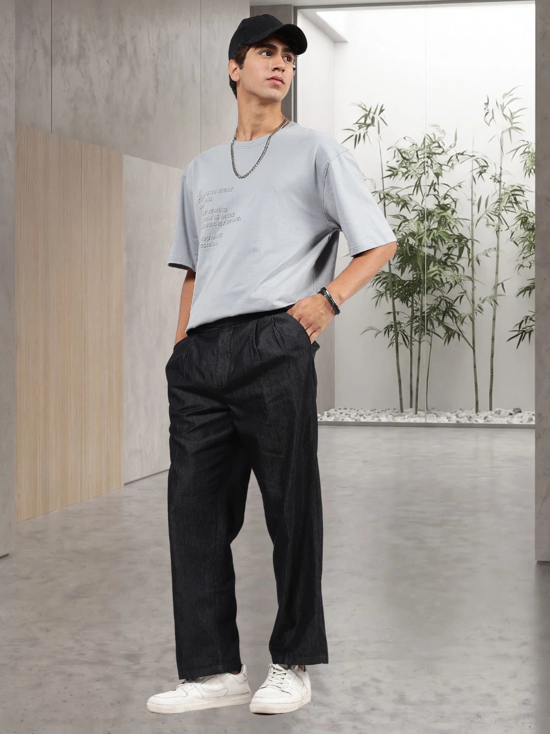 House Of Koala Black Premium Denim Gurkha Trousers with Double Pleated Front