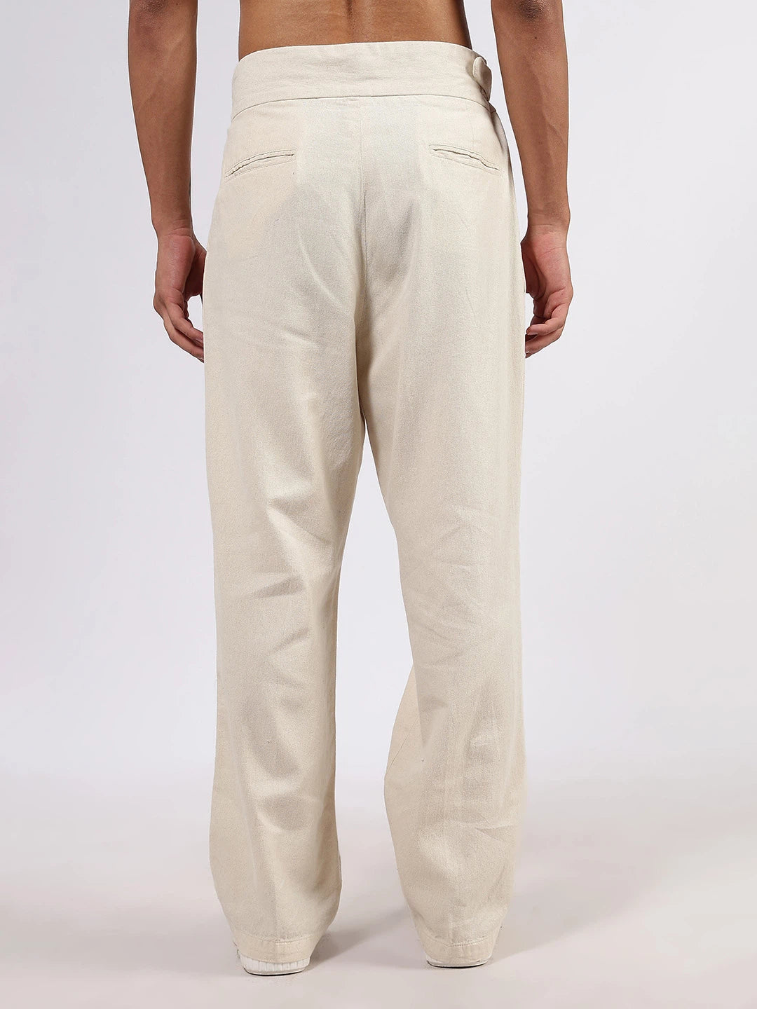 House Of Koala Off-White Premium Denim Gurkha Trousers with Double Pleated Front