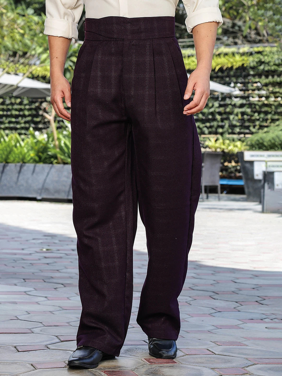 House Of Koala Wine Premium Chequered Gurkha Trousers with Double Pleated Front
