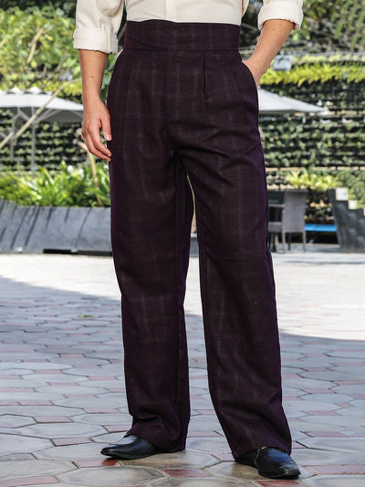 House Of Koala Wine Premium Chequered Gurkha Trousers with Double Pleated Front