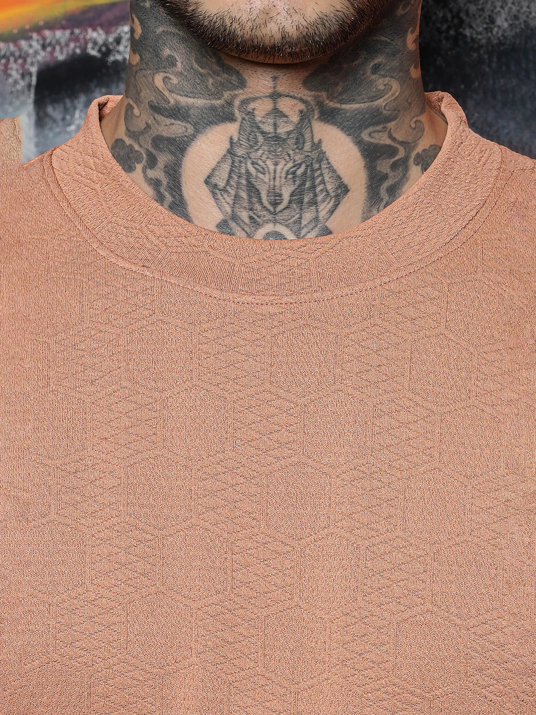 House Of Koala Brown Textured Round Neck Oversized T-Shirt