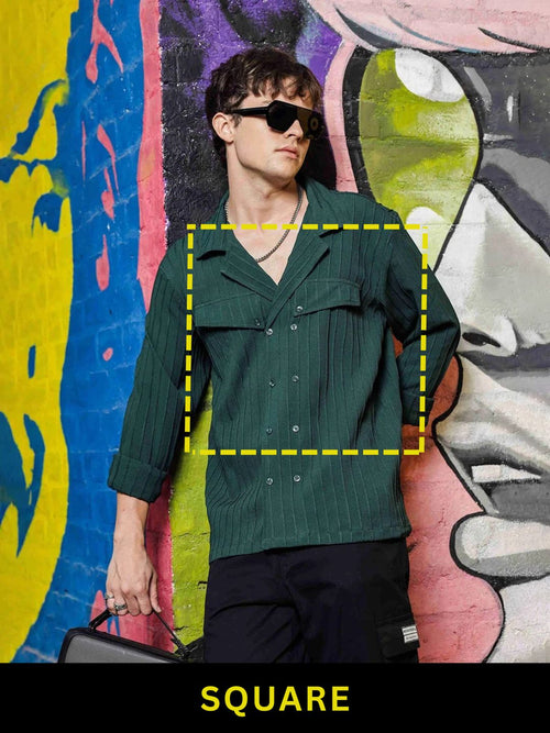 House Of Koala Green Knit Textured Ribbed Relaxed Fit Korean Shacket Shirt