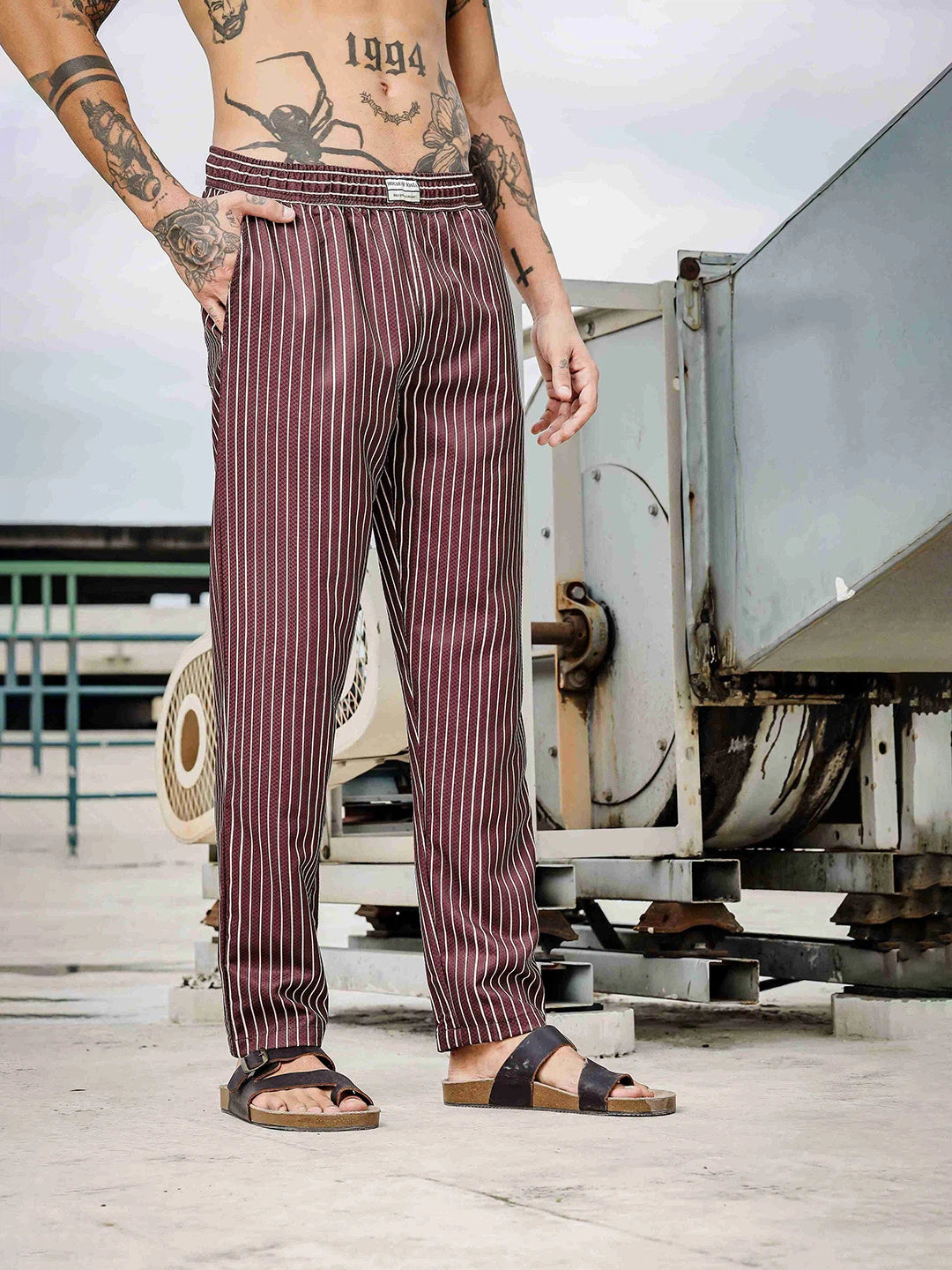 House Of Koala Brown Striped Textured Relaxed Fit All Day Pants