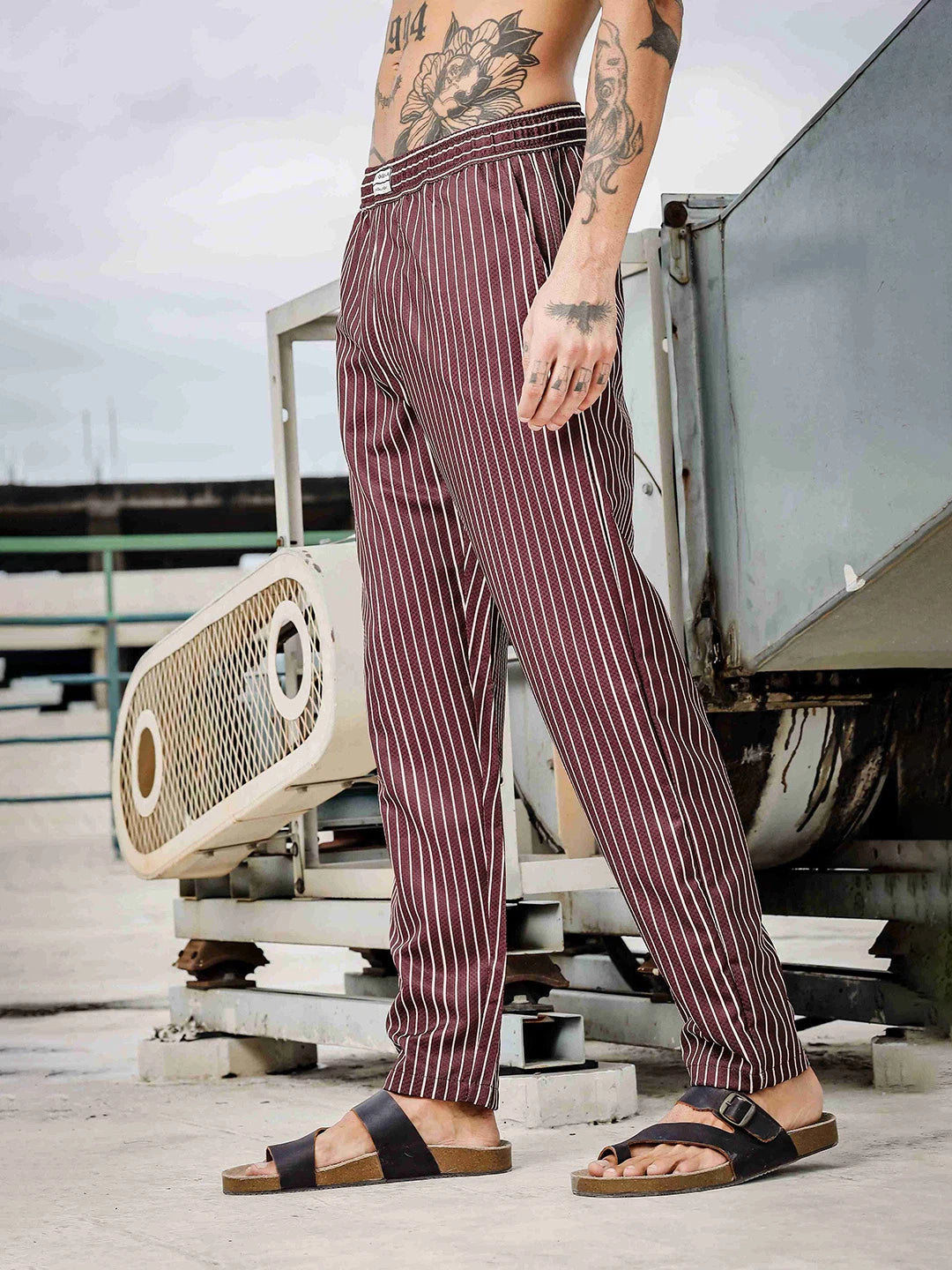 House Of Koala Brown Striped Textured Relaxed Fit All Day Pants