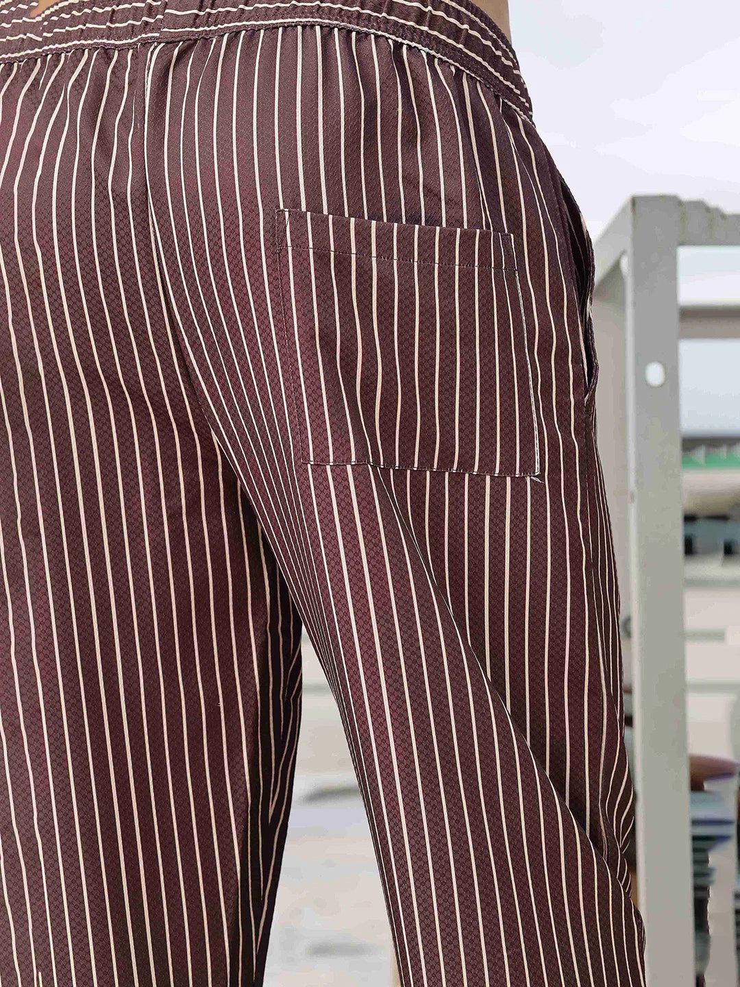 House Of Koala Brown Striped Textured Relaxed Fit All Day Pants