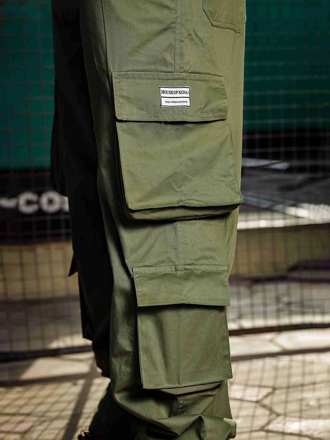 House Of Koala Olive Baggy fit 8 Pocket Streetwear Pure Cotton Cargo Trousers