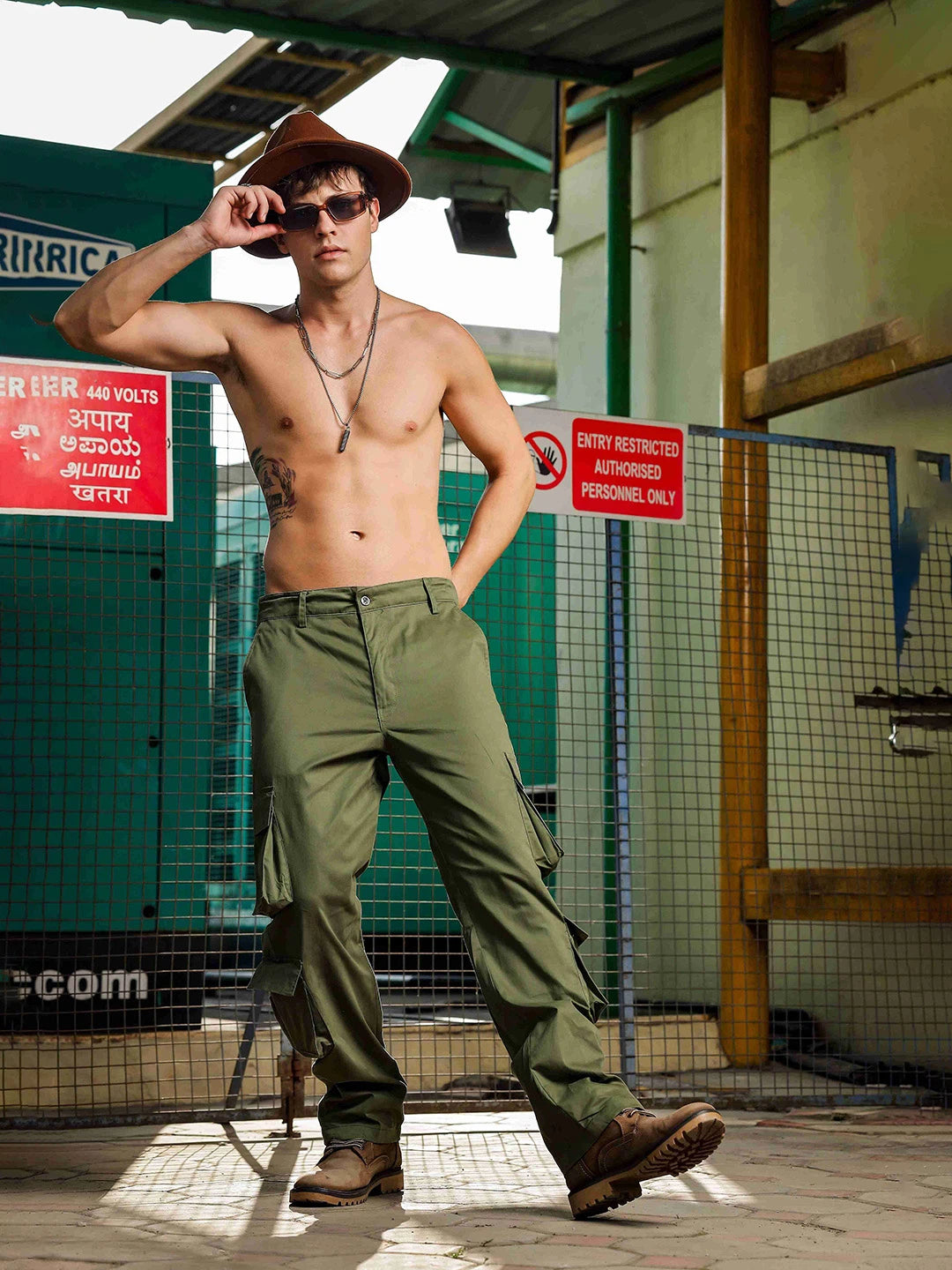 House Of Koala Olive Baggy fit 8 Pocket Streetwear Pure Cotton Cargo Trousers