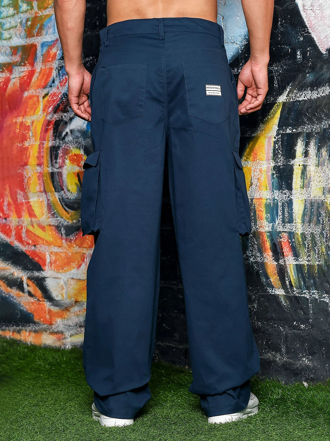 House Of Koala Navy Pure Cotton Baggy fit 6 Pocket Cargo Trousers