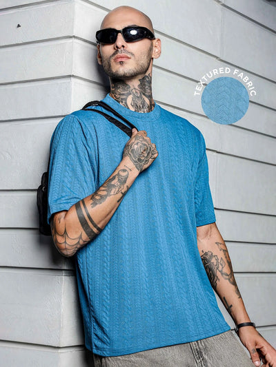 House Of Koala Blue Textured Round Neck Oversized T-Shirt