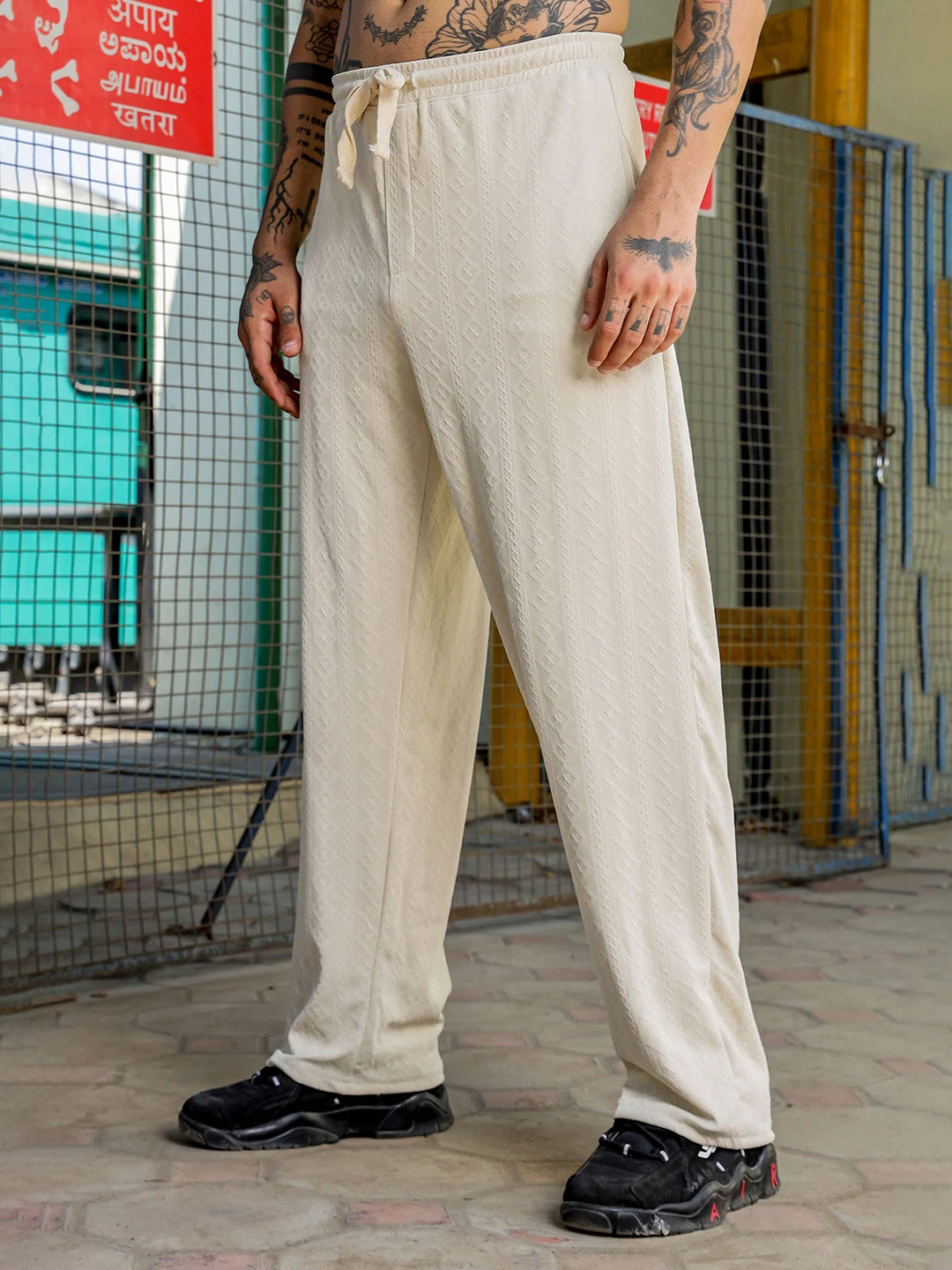 House Of Koala Off-White Super Soft Textured Extra Baggy Korean Pant