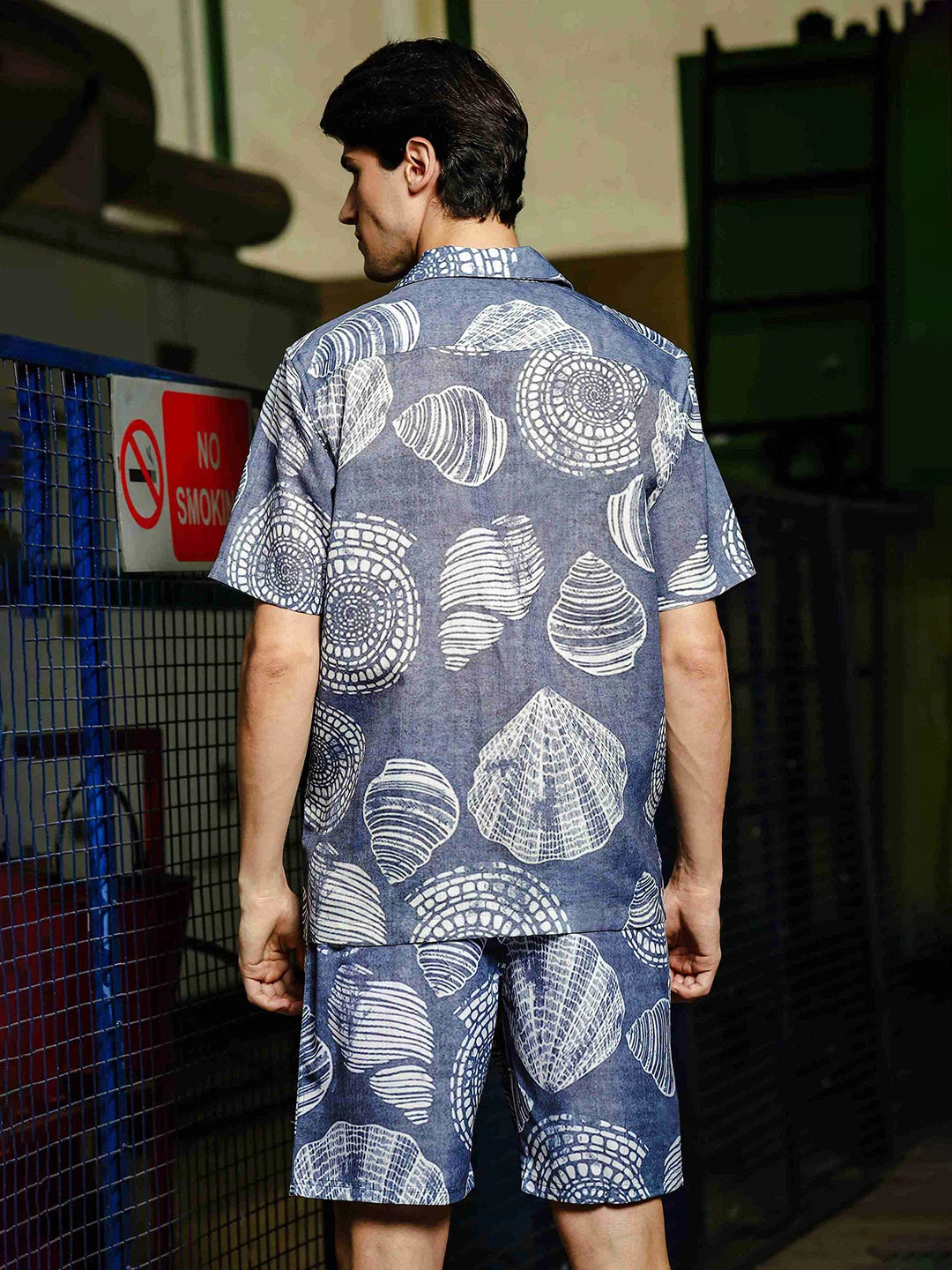 House Of Koala Grey Tropical Print Linen Blend Classic Cuban Collar Resort Shirt