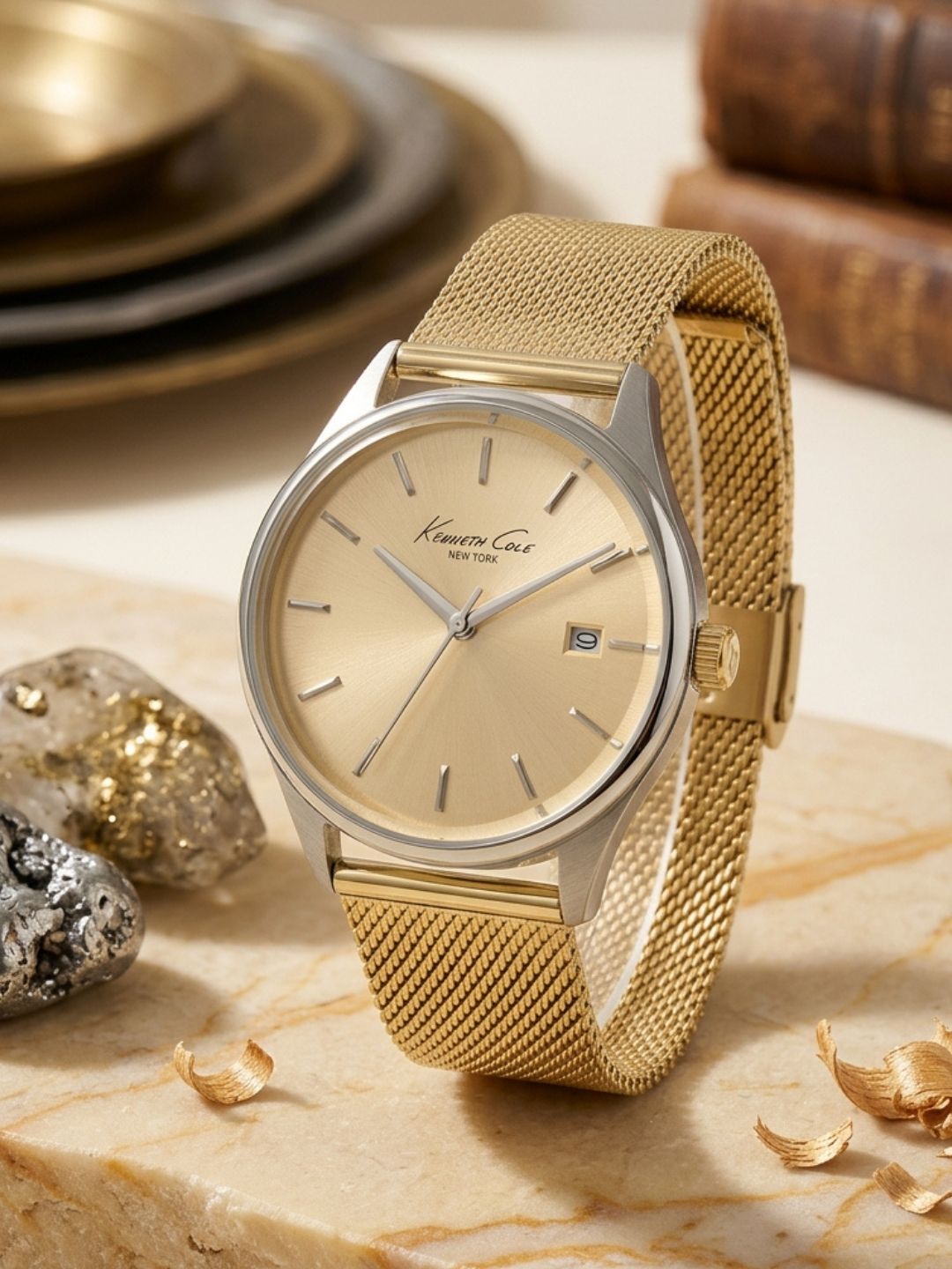Kenneth Cole Round Gold Dial Analog Watch - KC10029401LDJ