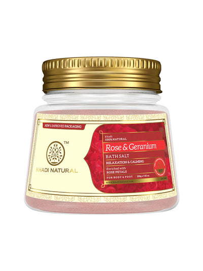Khadi Natural Rose & Geranium with Rose Petals Bath Salt (200g)